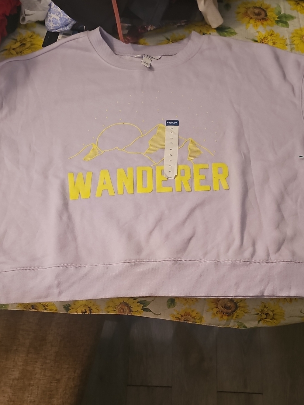 Arizona Jean Company Lilac Crewneck Sweatshirt with Yellow Wanderer Graphic
